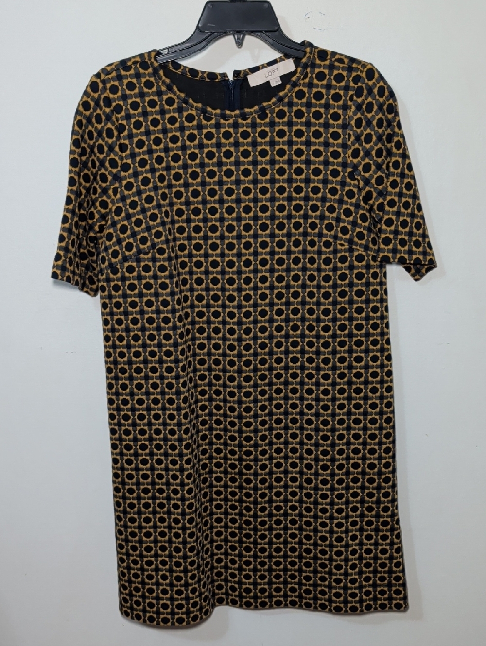 LOFT Navy + Yellow Short Sleeve Shift Dress Sunflower Preppy Mod Women's Size M